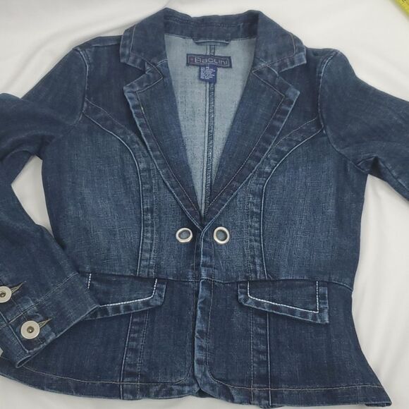 PS BACCINI Dark Denim Jean European style statement Blazer Jacket PETITE SMALL - Picture 13 of 16